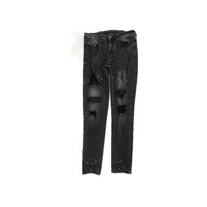 Rue21 Premium Slim Taper Distressed Paint Splatter Men's size 32x34 Black Jeans